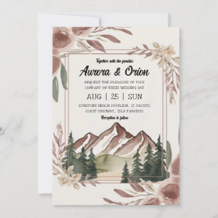 Convite casamento floral moderno da montanha de aquarelas