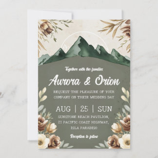 Convite casamento floral moderno da montanha de aquarelas