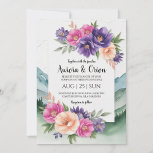 Convite casamento floral moderno da montanha de aquarelas
