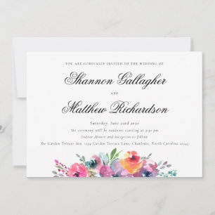 Convite Casamento Floral Moderno de Aquarela Elegante