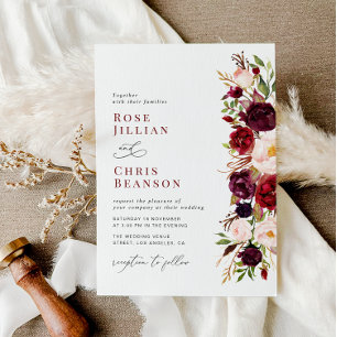 Convite Casamento Floral Moderno De Borgonha E Blush