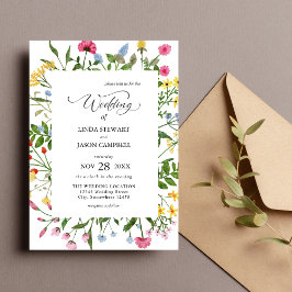 Convite Casamento Floral Moderno de Cores Vibrantes com Fl