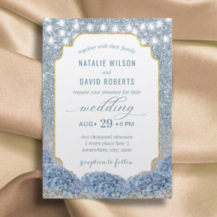 Convite Casamento Floral Moderno de Dusty Blue & Silver Gl