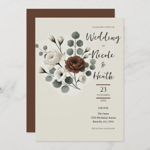 Convite Casamento Floral Moderno de Mocha Cream