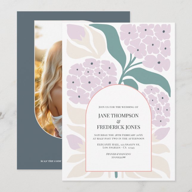 Convite Casamento Floral Moderno de Primavera à Beira-Mar (Frente/Verso)