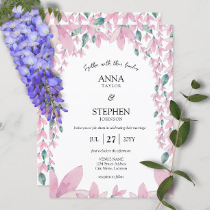 Convite Casamento Floral Moderno e Encantador com Wisteria