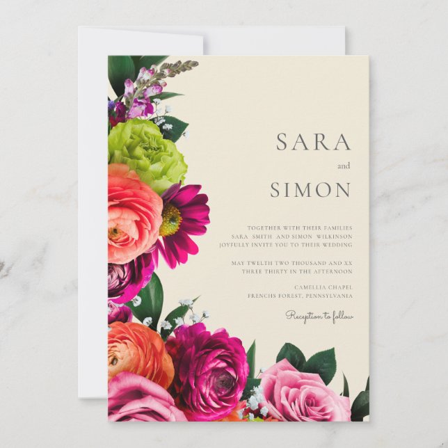 Convite Casamento floral moderno elegante (Frente)