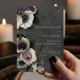 Convite Casamento Floral Moderno Elegante Cinza Carvão