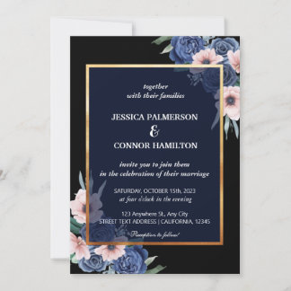 Convite Casamento Floral Moderno Elegante de Náusea Negra