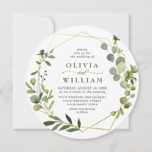 Convite Casamento Floral Moderno Eucalipto Quadro Geométr