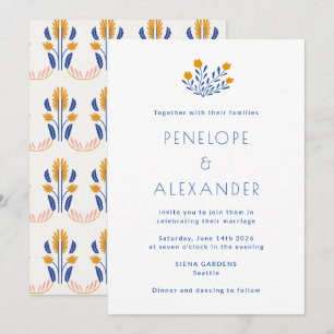 Convite Casamento Floral Moderno Folk Amarelo Azul Marigol