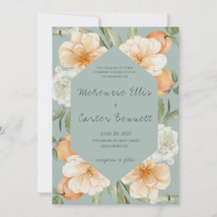 Convite Casamento Floral Moderno Jardim de Pêssego