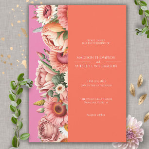 Convite Casamento Floral Moderno Laranja Rosa Jardim Nasce