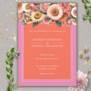 Convite Casamento Floral Moderno Laranja Rosa Jardim Nasce