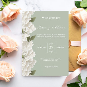 Convite Casamento Floral Moderno Luxuoso em Verde Sage