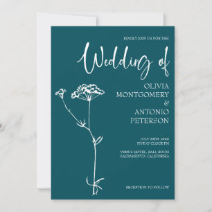 Convite Casamento Floral Moderno Minimalista Azul Escuro P