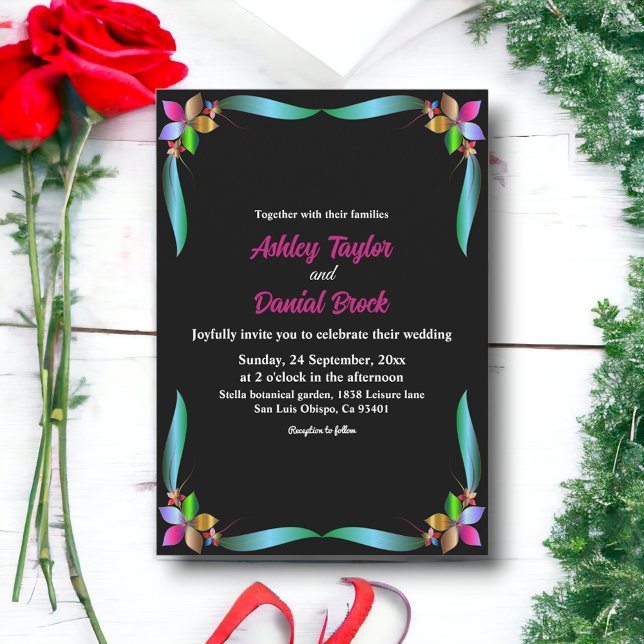 Convite Casamento Floral Moderno Negra Ornamentado Elegant (Criador carregado)