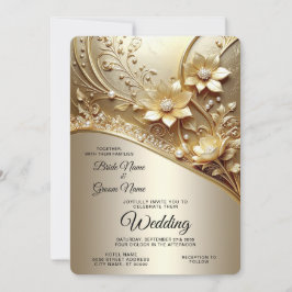 Convite Casamento Floral Moderno Ornamentado com Pérolas D