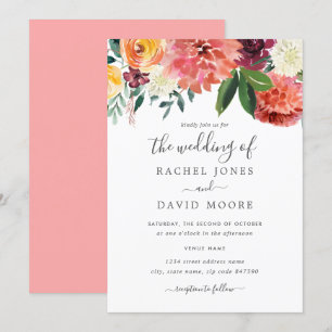 Convite Casamento Floral Moderno Peach Burgundy
