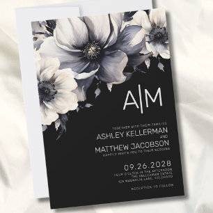Convite Casamento Floral Moderno Preto