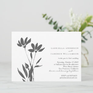Convite Casamento Floral Moderno Preto e Branco Elegante