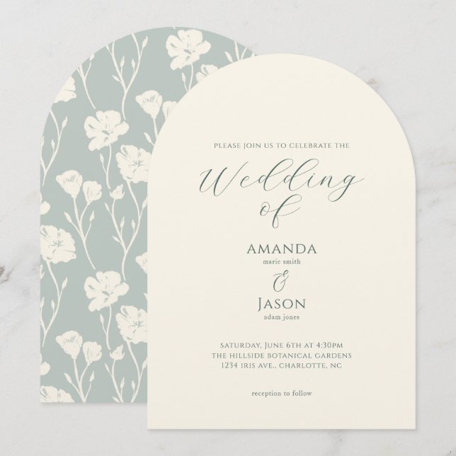 Convite Casamento floral moderno romântico etéreo (Frente/Verso)