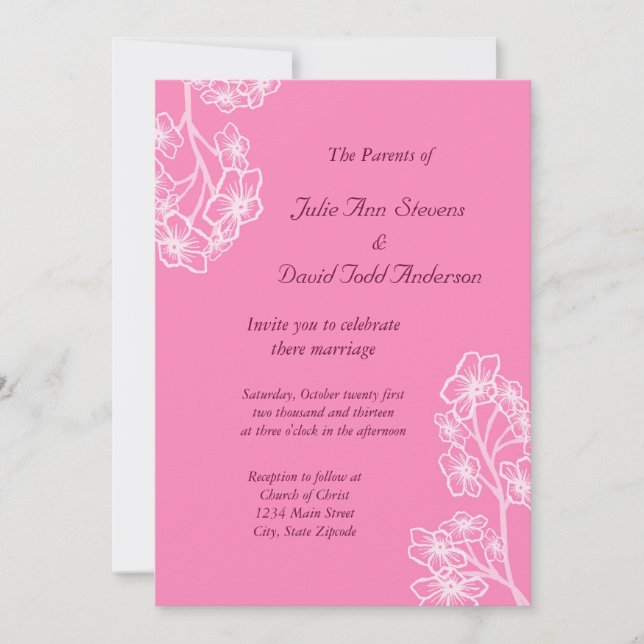 Convite Casamento Floral Moderno Rosa Persa (Frente)