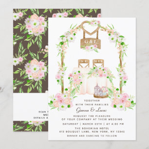 Convite Casamento Floral Moderno Russo por Aquarela Exteri