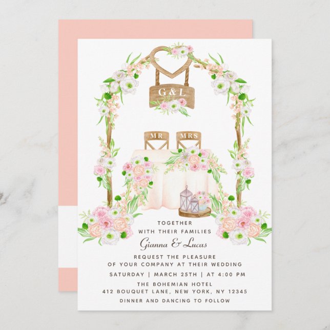 Convite Casamento Floral Moderno Russo por Aquarela Exteri (Frente/Verso)