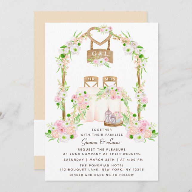 Convite Casamento Floral Moderno Russo por Aquarela Exteri (Frente/Verso)