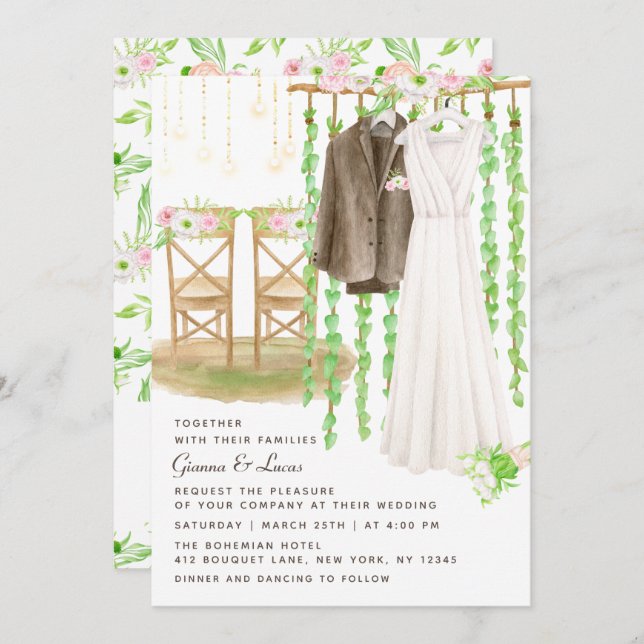 Convite Casamento Floral Moderno Russo por Aquarela Exteri (Frente/Verso)