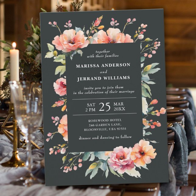 Convite Casamento Floral Moderno Rustic Country Sage (Rustic Country Sage Green Modern Floral Wedding Invitation)