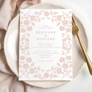 Convite Casamento Floral Moderno Simples, Cor-de-Rosa Blus