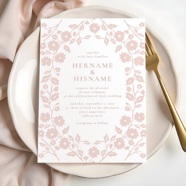 Convite Casamento Floral Moderno Simples, Cor-de-Rosa Blus (Criador carregado)