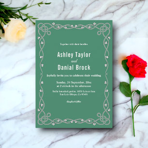 Convite Casamento Floral Moderno Verde com Script Chic Sim
