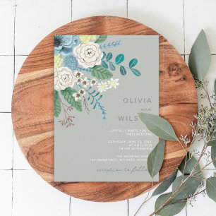 Convite Casamento floral moderno verde-sábio