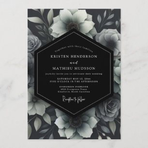 Convite Casamento Floral Monocromático Cinza