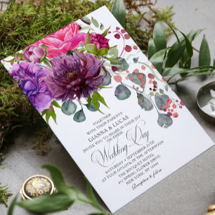 Convite Casamento Floral Monocromático Elegante em Aquarel