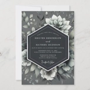 Convite Casamento Floral Monocromático em Ardósia
