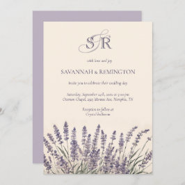 Convite Casamento Floral Monograma de Lavanda Elegante