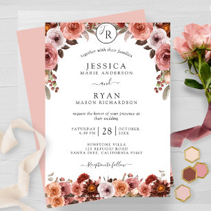 Convite Casamento Floral Monograma e Blush