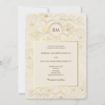 Casamento Floral Monograma Elegante Marfim Dourado