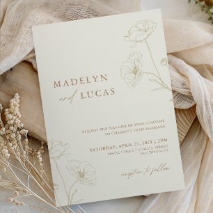 Convite Casamento Floral Monograma Marrom Claro Marfim Min