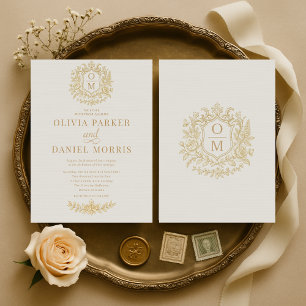 Convite Casamento Floral Monograma Vitoriano Vintage Elega