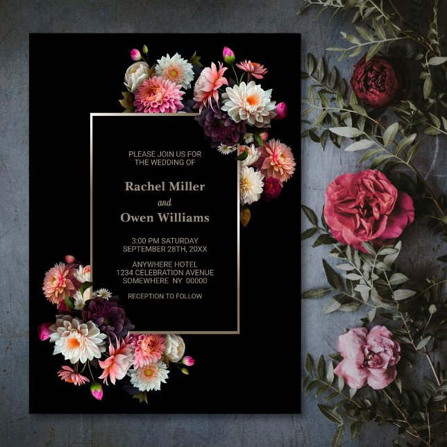 Convite Casamento Floral Moody Black (Criador carregado)