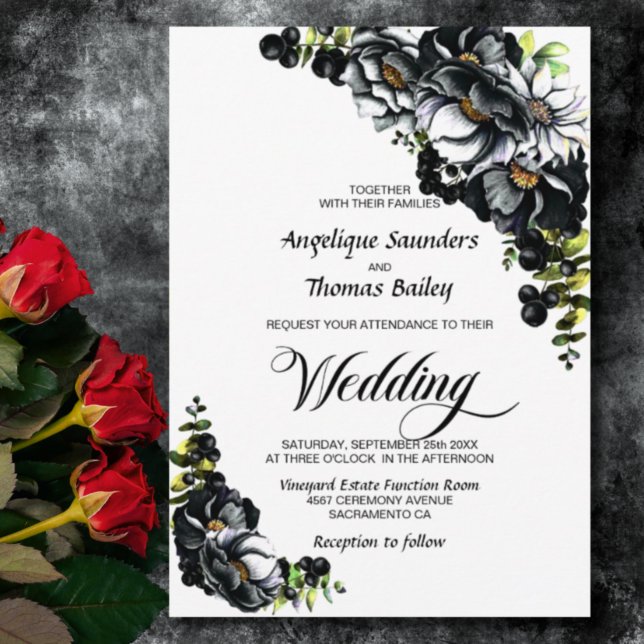Convite Casamento Floral Moody Black (Criador carregado)
