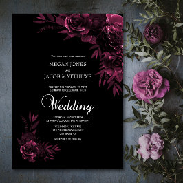 Convite Casamento Floral Moody Black and Pink