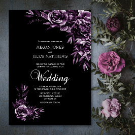 Convite Casamento Floral Moody Black and Purple