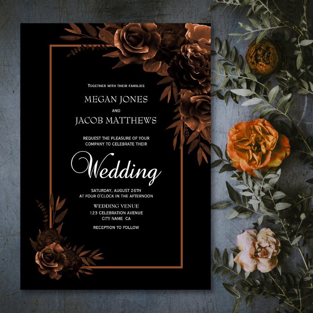 Convite Casamento Floral Moody Black e Sepia (Criador carregado)
