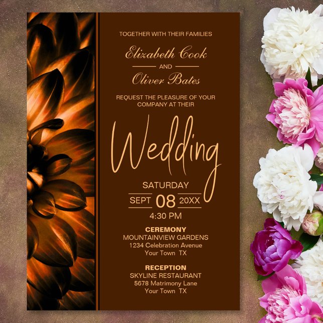 Convite Casamento Floral Moody Copper (Criador carregado)